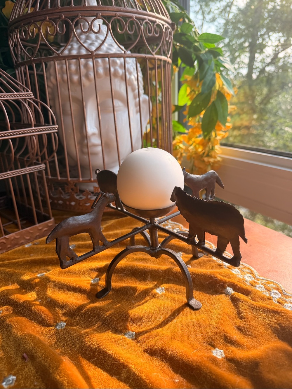 Vintage Rustic Black Metal Animal Candle Holder